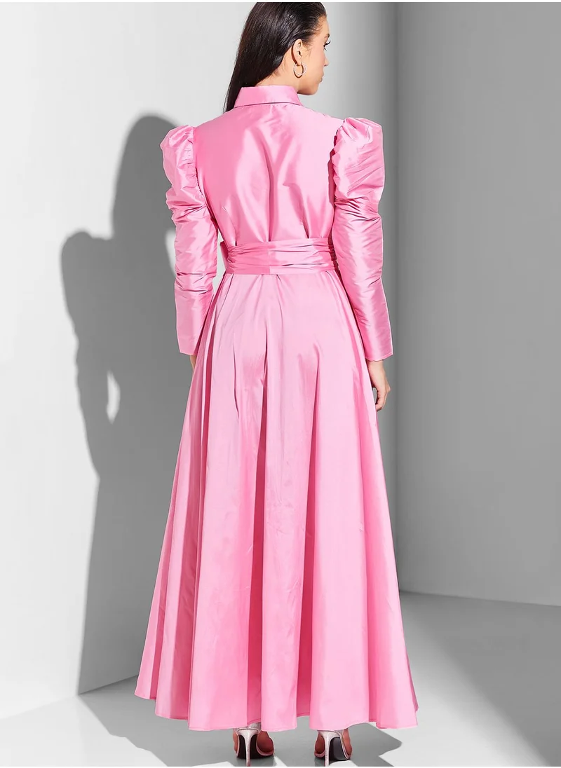 Namshi x Nour Embroidered Dress With Belt
