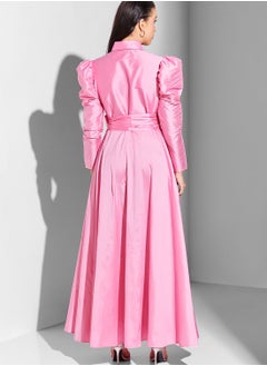 Namshi x Nour Embroidered Dress With Belt  - Image 2