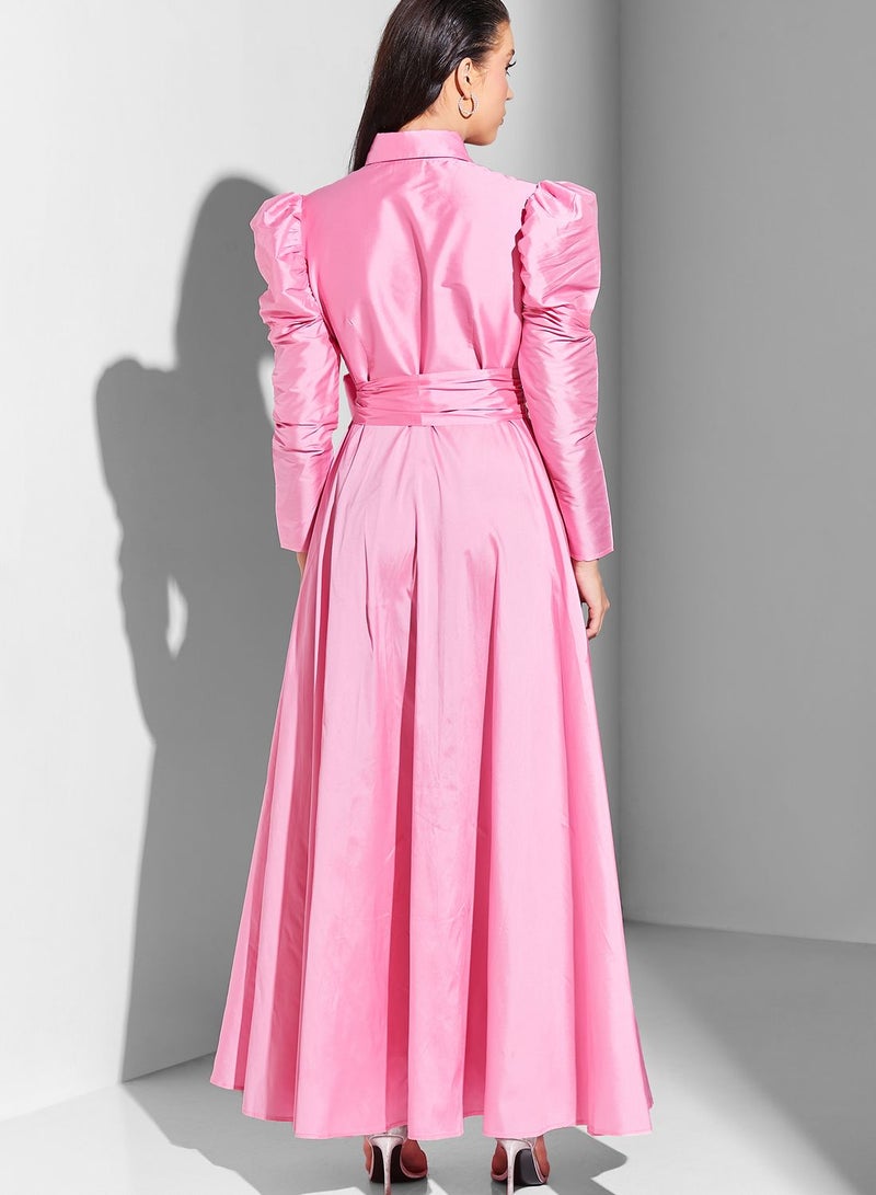Namshi x Pink Satin Maxi Dress - Image 2