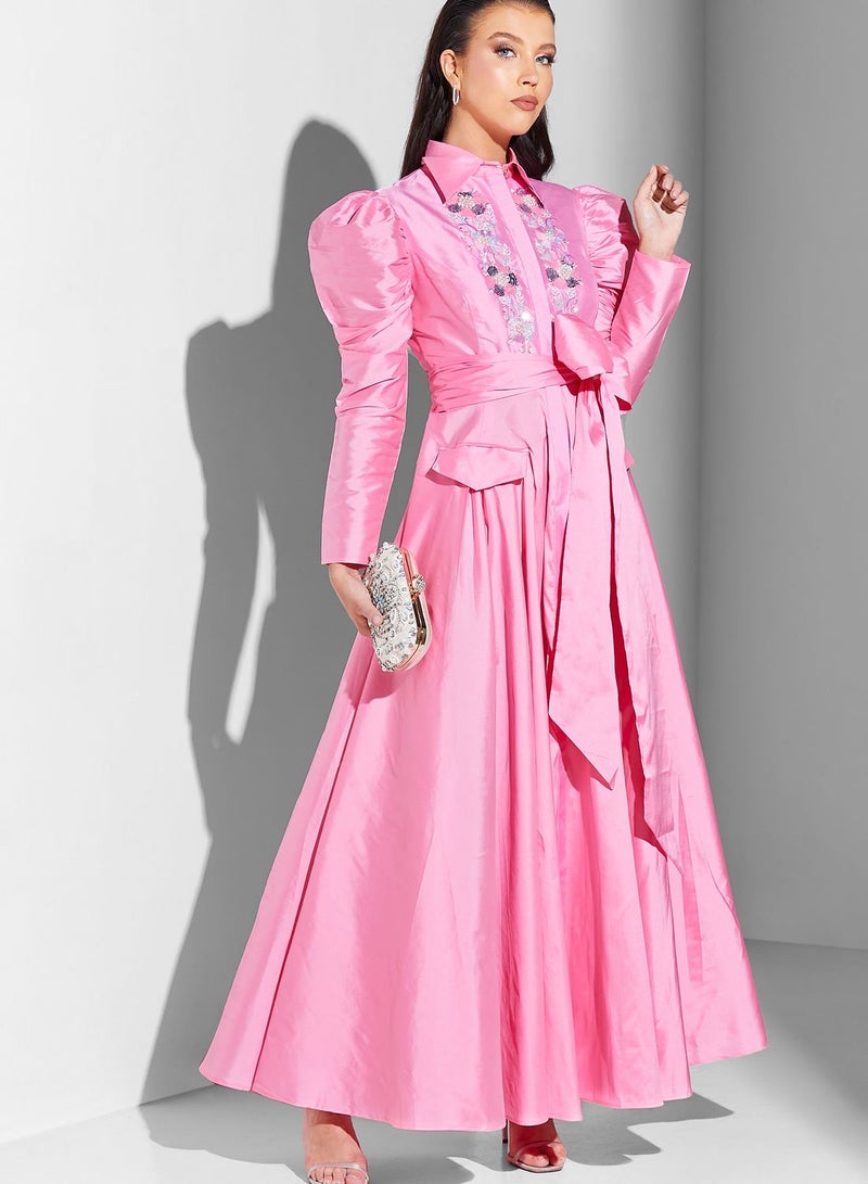 Namshi x Pink Satin Maxi Dress - Image 1