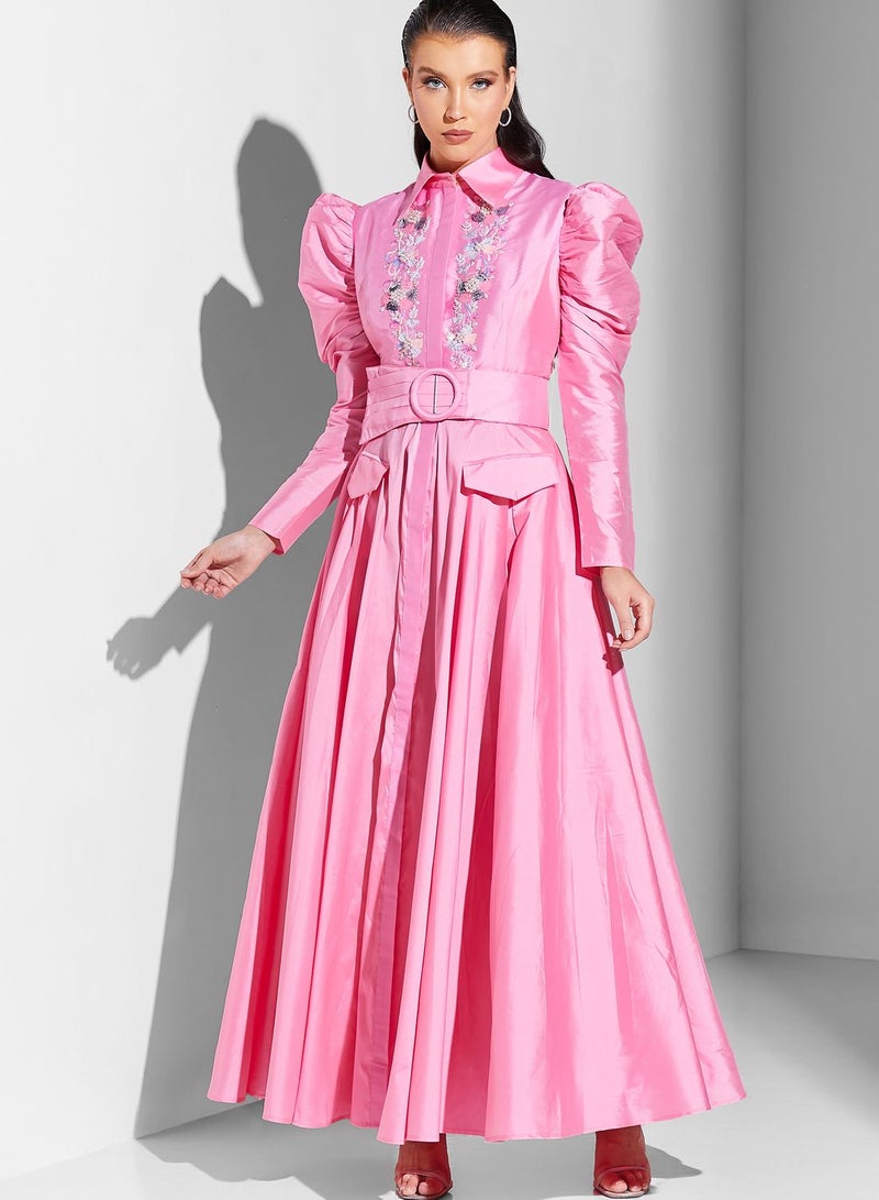 Namshi x Pink Satin Maxi Dress - Image 5