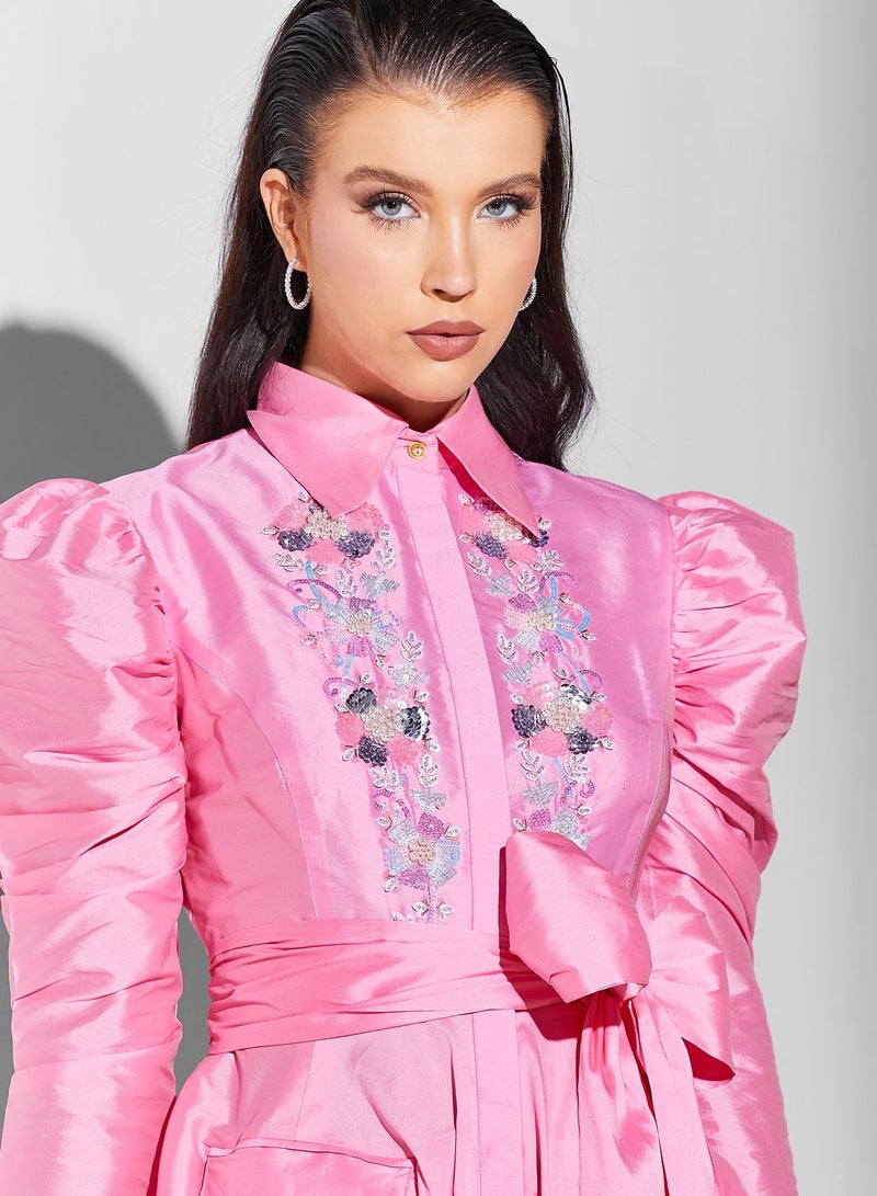 Namshi x Pink Satin Maxi Dress - Image 3