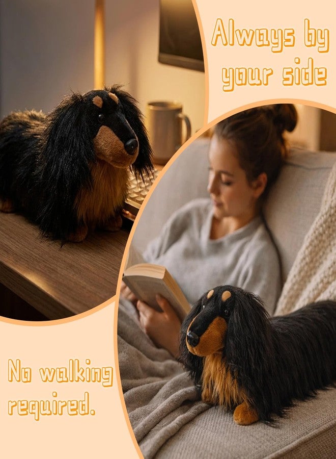 JUSTQUNSEEN 17" Dachshund Stuffed Animal Dog Plush Toy Standing Black Tan Wiener Realistic Long Haired with Fluffy Curly Fur Lifelike Sausage Doxie Puppy Gifts for Kids Decor Dog Lover Non-Vacuumed Gift Ready - Image 4
