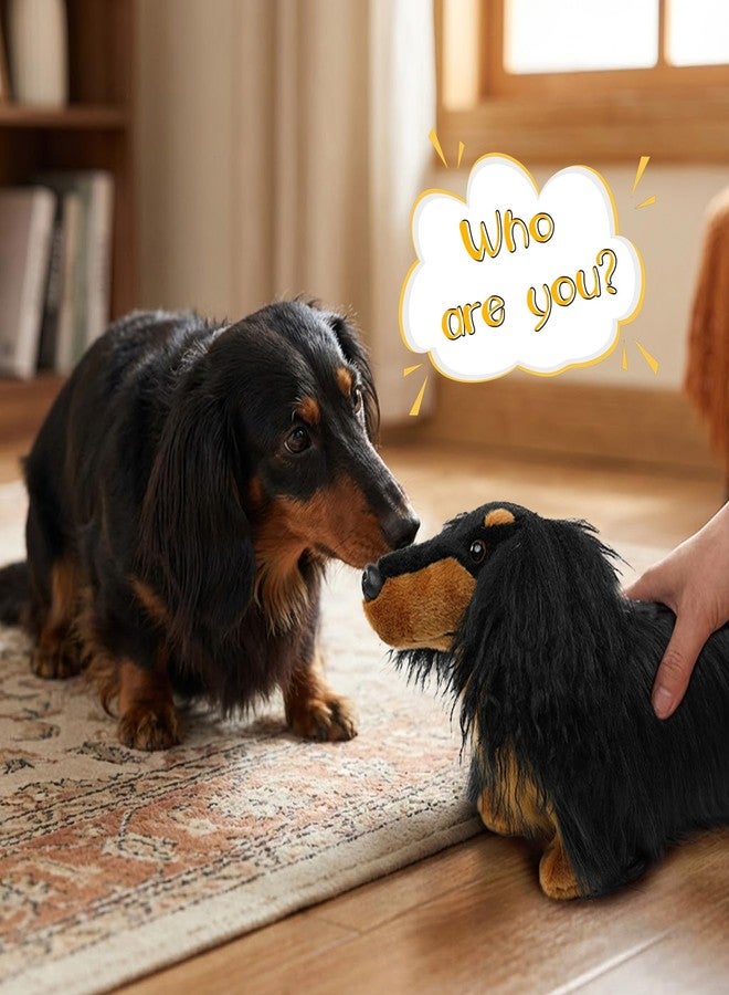 JUSTQUNSEEN 17" Dachshund Stuffed Animal Dog Plush Toy Standing Black Tan Wiener Realistic Long Haired with Fluffy Curly Fur Lifelike Sausage Doxie Puppy Gifts for Kids Decor Dog Lover Non-Vacuumed Gift Ready - Image 5