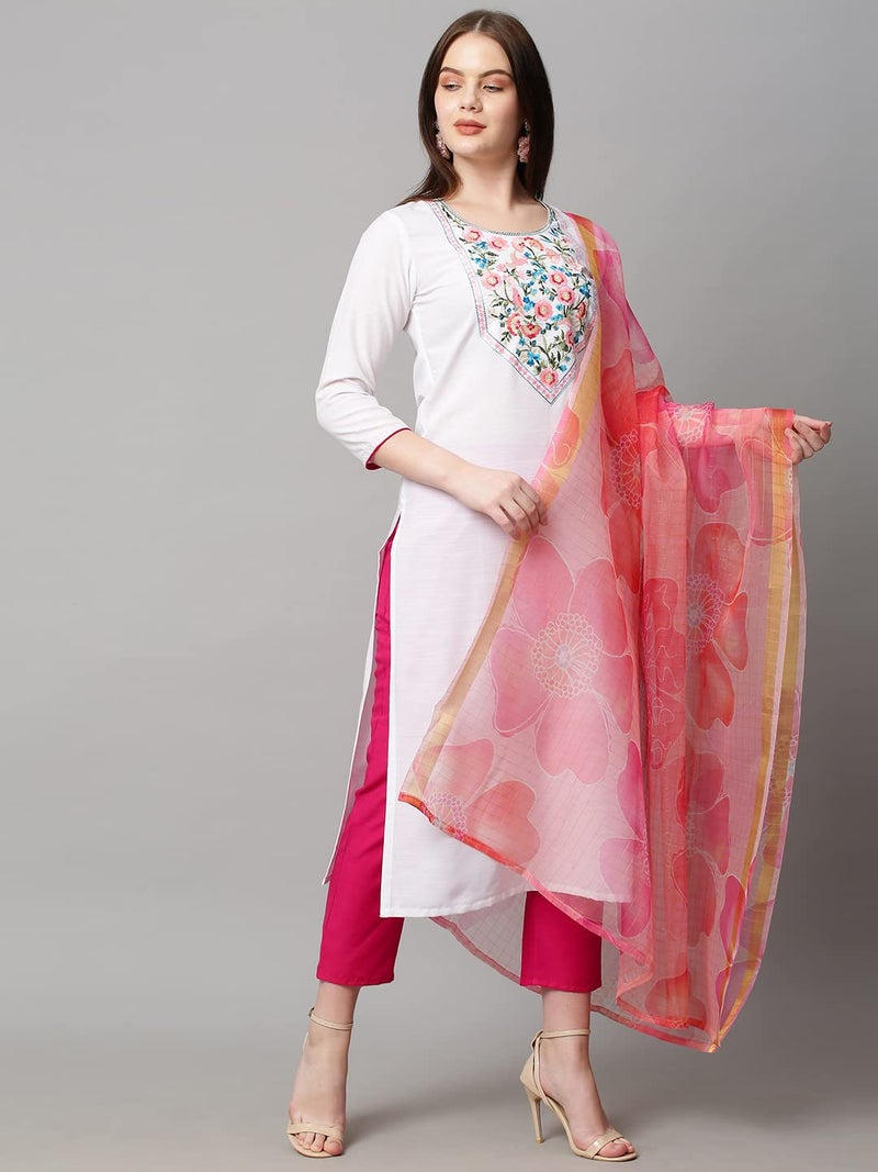 ANNI DESIGNER Women's Cotton Blend Solid Straight Kurta with Pant & with Dupatta (Chora WP_White_XXL_White_XX-Large) - Image 4
