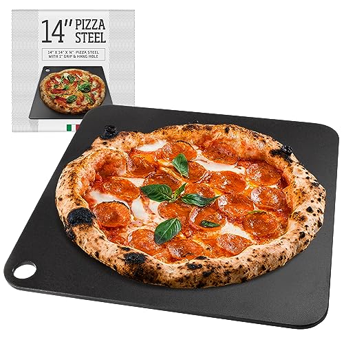 IMPRESA Pizza Steel for Oven - 14 x 14 x 0.25 in Black Carbon Steel - Fast Heat Retention for Crispy Crust - Nonstick Surface with Pizza Stone & Pan Performance - Image 1