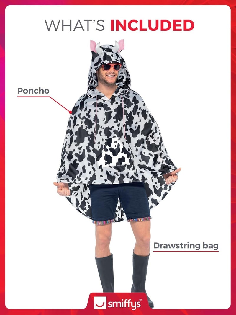 Smiffys Cow Party Poncho Black  White with Drawstring Bag Party Poncho Fancy Dress Animal Dress Up Costumes - Image 3