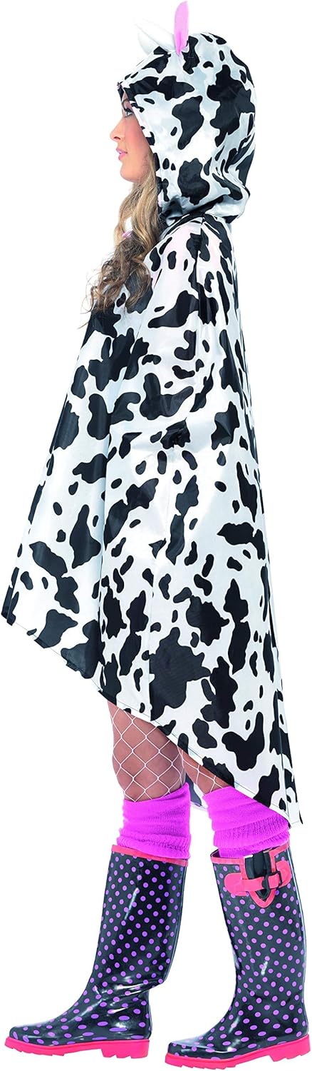 Smiffys Cow Party Poncho Black  White with Drawstring Bag Party Poncho Fancy Dress Animal Dress Up Costumes - Image 2