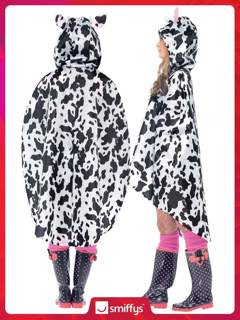 Smiffys Cow Party Poncho Black  White with Drawstring Bag Party Poncho Fancy Dress Animal Dress Up Costumes - Image 5