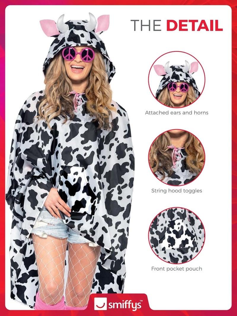 Smiffys Cow Party Poncho Black  White with Drawstring Bag Party Poncho Fancy Dress Animal Dress Up Costumes - Image 4
