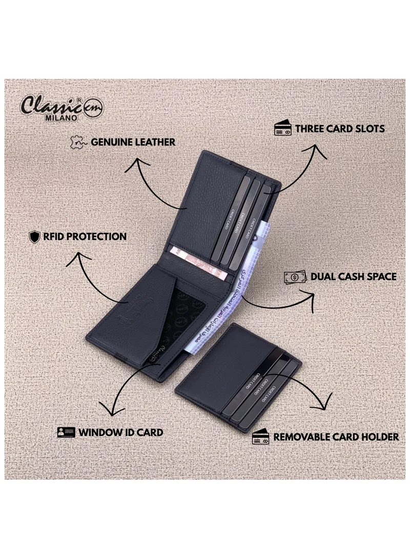 Classic Milano Blue Black (CNH-10) Classic Milano Genuine Leather Wallet for Men – Slim Bifold Men’s Wallet with RFID Blocking, Multiple Card Slots – Stylish Mens Purse Wallets Gift for Husband, Father for Men | Best Price UAE