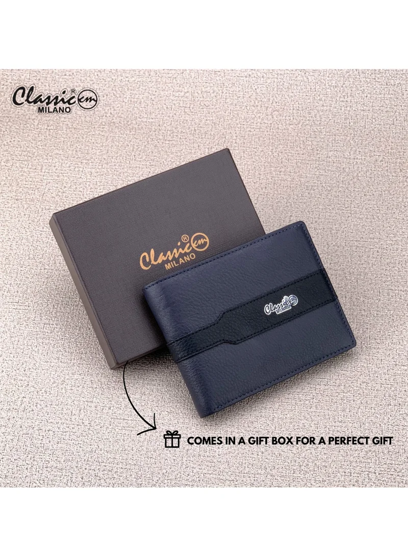 Classic Milano Blue Black (CNH-10) Classic Milano Genuine Leather Wallet for Men – Slim Bifold Men’s Wallet with RFID Blocking, Multiple Card Slots – Stylish Mens Purse Wallets Gift for Husband, Father for Men | Best Price UAE