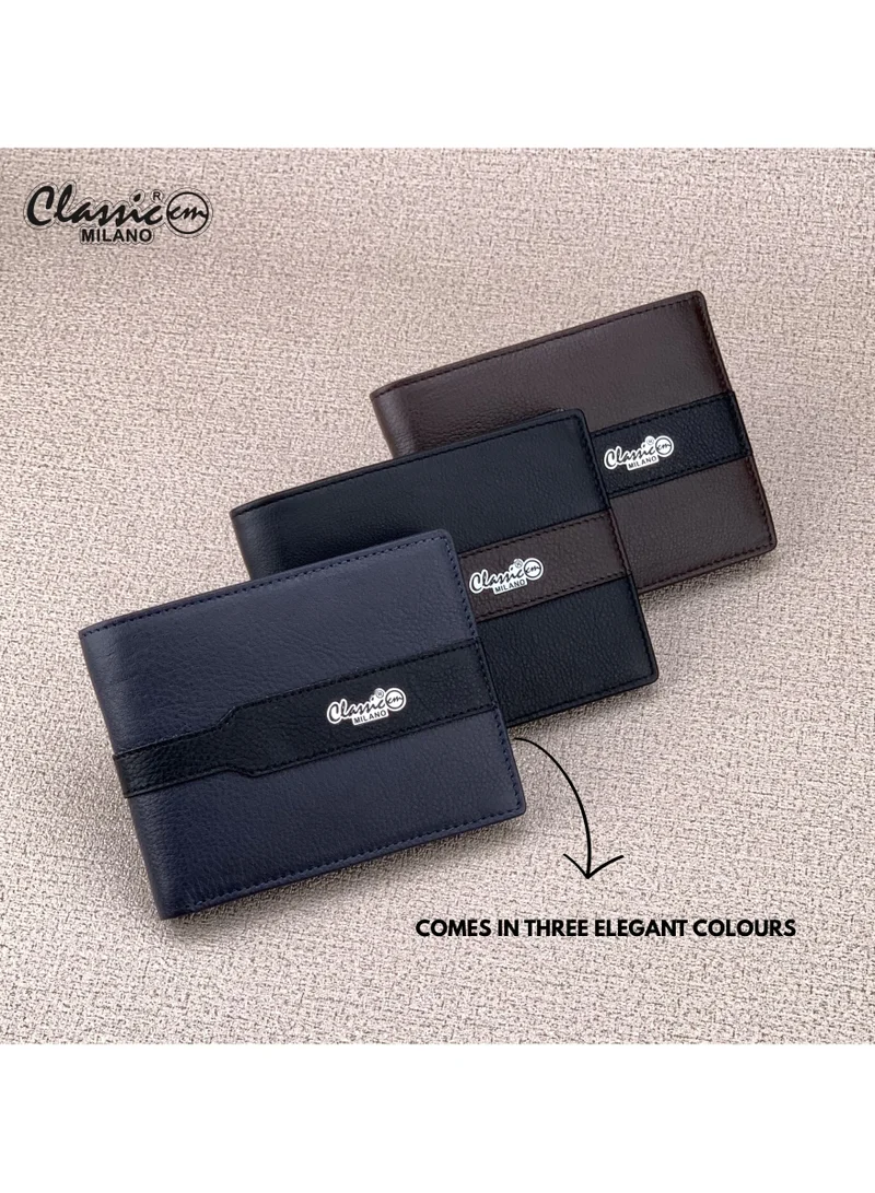 Classic Milano Blue Black (CNH-10) Classic Milano Genuine Leather Wallet for Men – Slim Bifold Men’s Wallet with RFID Blocking, Multiple Card Slots – Stylish Mens Purse Wallets Gift for Husband, Father for Men | Best Price UAE