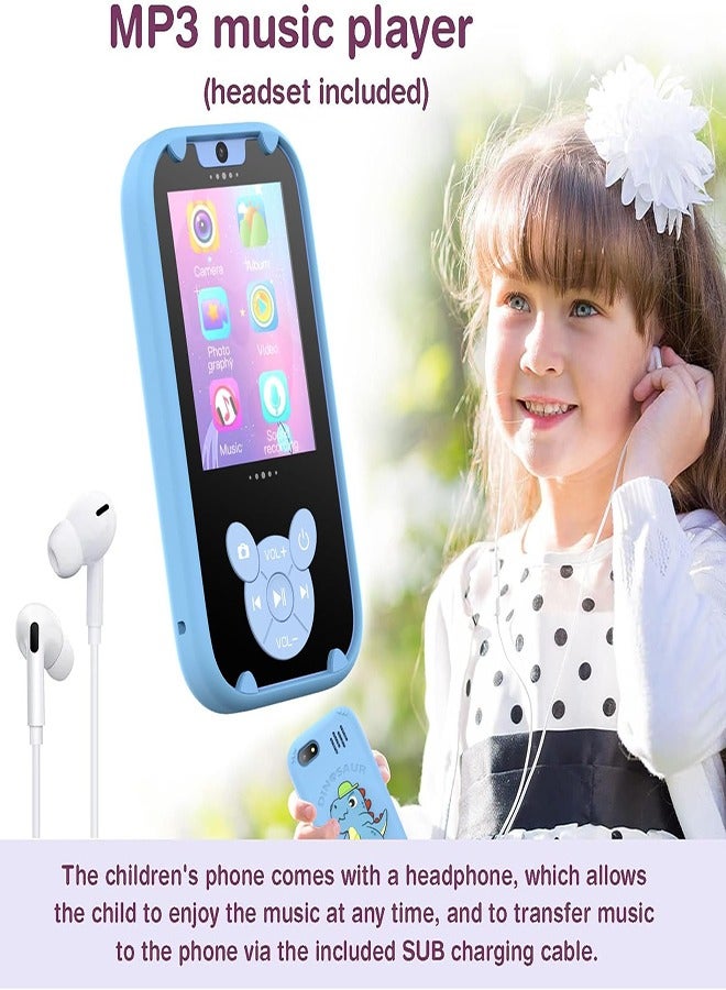 DMG TECH Kids' Phone Toy Touch Screen Kids' Smartphone MP3 Puzzle Learning Toy with 8G SD Card (Blue) - Image 3