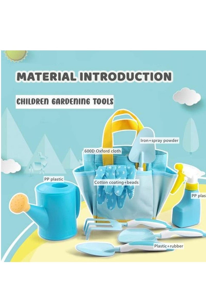 9Pcs Kids Garden Outdoor Tool Set Children's Hand Tools Fun Toys Gift including Shovel Rake Trowel Sprayer Gloves Apron Watering Can with Canvas Tote Bag Gifts for Children - Image 1