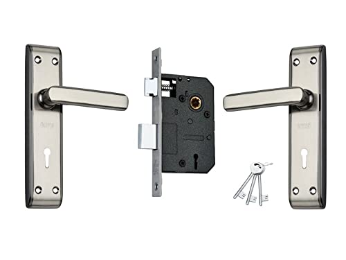 Duke Mortise Lock Set 2 Tone Black Silver Rust Proof and Corrosion Proof Finish with 2 Handles 175mm Brass Mortise Lock3 CP Finish Keys Screws Spindle for Main Doors Rooms Mortise Set 612 - Image 2