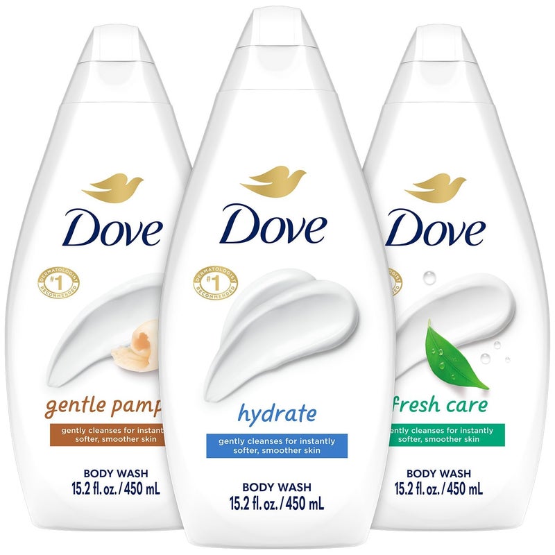 Dove Body Wash Variety 3-Pack â€“ Hydrate, Fresh Care, and Gentle Pamper, 15.22 Oz Ea - Image 1