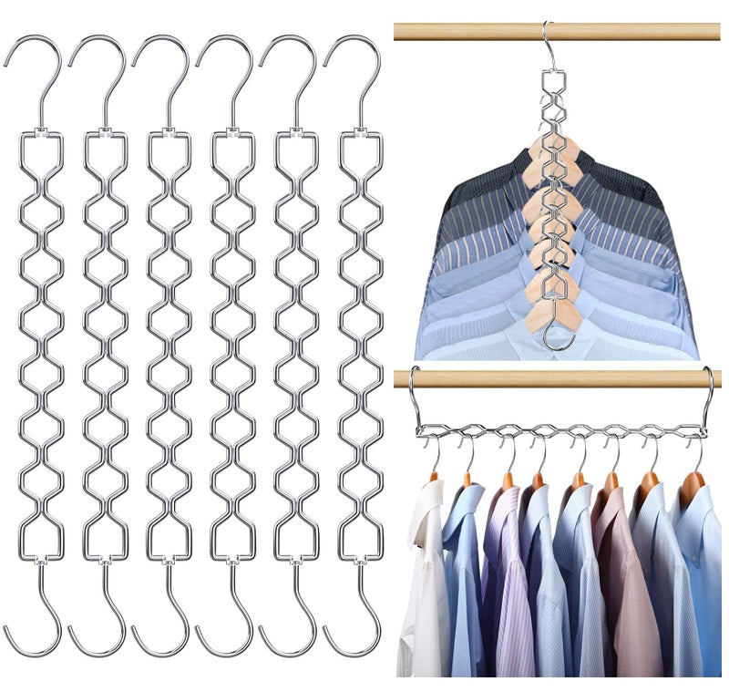Besslly 6 Pack Space Saving Hangers for Clothes, Heavy Duty 30Lbs Capacity Magic Clothes Space Saver Sturdy Metal Hanger Organizer with 360Â° Swivel Hook, Closet Organizers Storage Dorm Essentials Silver - Image 1