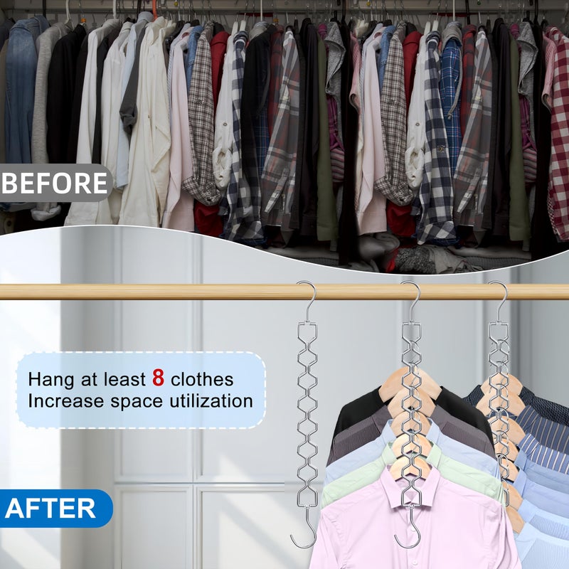Besslly 6 Pack Space Saving Hangers for Clothes, Heavy Duty 30Lbs Capacity Magic Clothes Space Saver Sturdy Metal Hanger Organizer with 360Â° Swivel Hook, Closet Organizers Storage Dorm Essentials Silver - Image 2