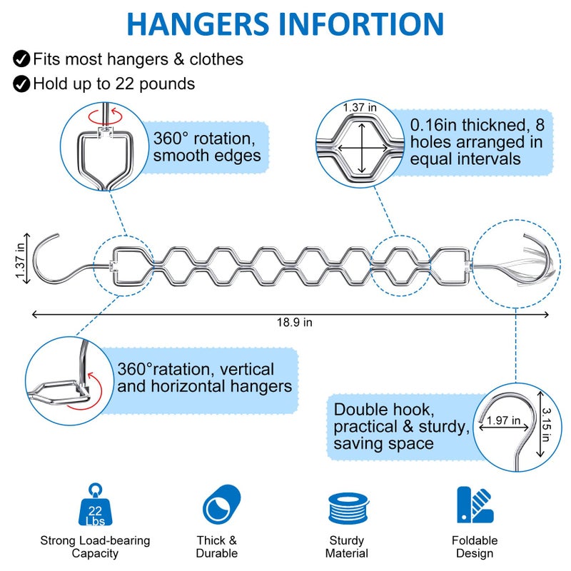 Besslly 6 Pack Space Saving Hangers for Clothes, Heavy Duty 30Lbs Capacity Magic Clothes Space Saver Sturdy Metal Hanger Organizer with 360Â° Swivel Hook, Closet Organizers Storage Dorm Essentials Silver - Image 4