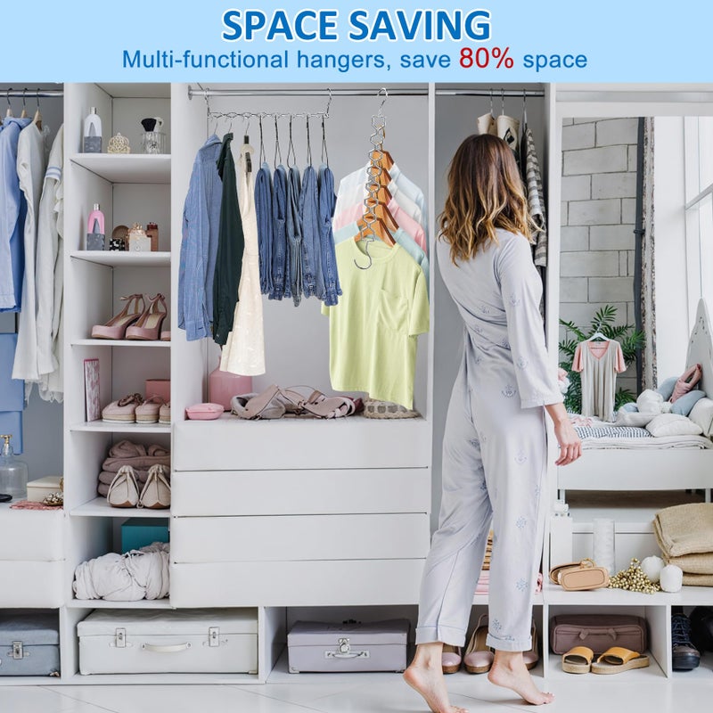 Besslly 6 Pack Space Saving Hangers for Clothes, Heavy Duty 30Lbs Capacity Magic Clothes Space Saver Sturdy Metal Hanger Organizer with 360Â° Swivel Hook, Closet Organizers Storage Dorm Essentials Silver - Image 5