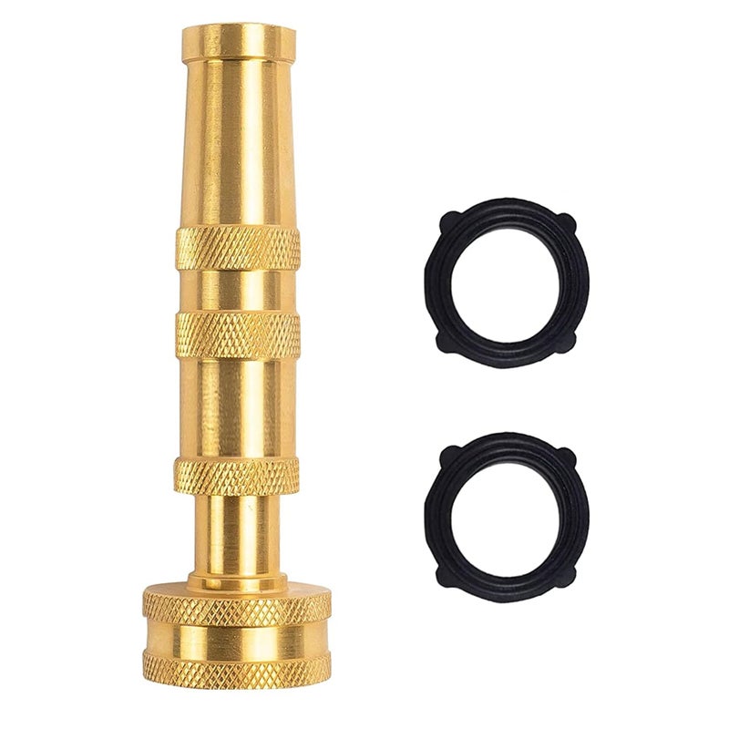 Hourleey Hourleey Adjustable Twist Hose Nozzle, 4" Heavy-Duty Brass 3/4" GHT Hose Nozzle with 2 Garden Hose Rubber Washers (1  - Image 1