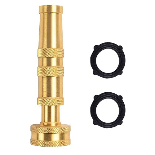 Hourleey Hourleey Adjustable Twist Hose Nozzle, 4" Heavy-Duty Brass 3/4" GHT Hose Nozzle with 2 Garden Hose Rubber Washers (1  - Image 2