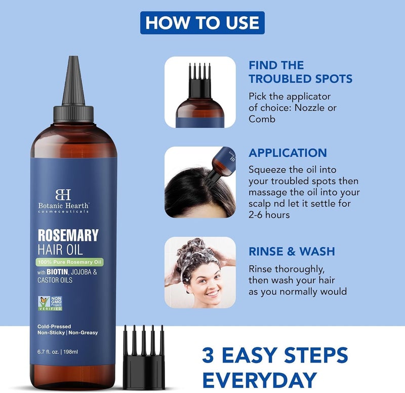 Botanic Hearth 100% Pure Rosemary Oil For Hair Growth | 198 ML | Infused With Biotin, Jojoba & castor Oil | Hair strengthening Treatment | Nourishing & Volumizing | Non GMO Verified - Image 2
