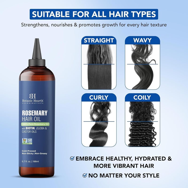 Botanic Hearth 100% Pure Rosemary Oil For Hair Growth | 198 ML | Infused With Biotin, Jojoba & castor Oil | Hair strengthening Treatment | Nourishing & Volumizing | Non GMO Verified - Image 1
