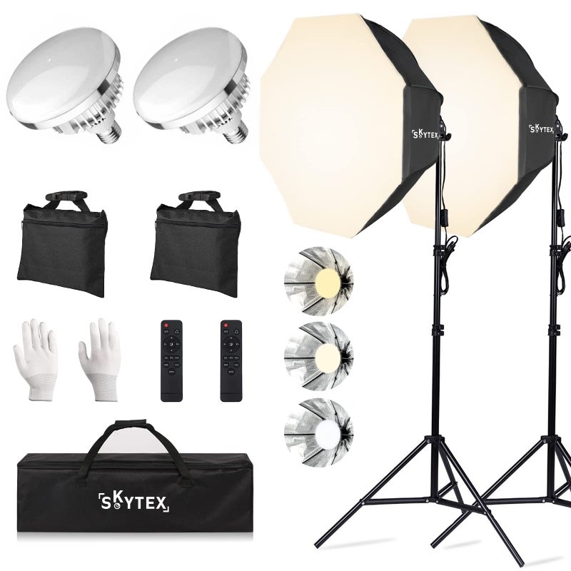Skytex Octa Softbox Lighting Kit(2pack), Skytex 20x28in Octa Soft Box|135W 2700-6400K E27 LED Bulb Continuous Photography Lighting, Photo Studio Lights Equipment for Camera Shooting, Video Recording - Image 1