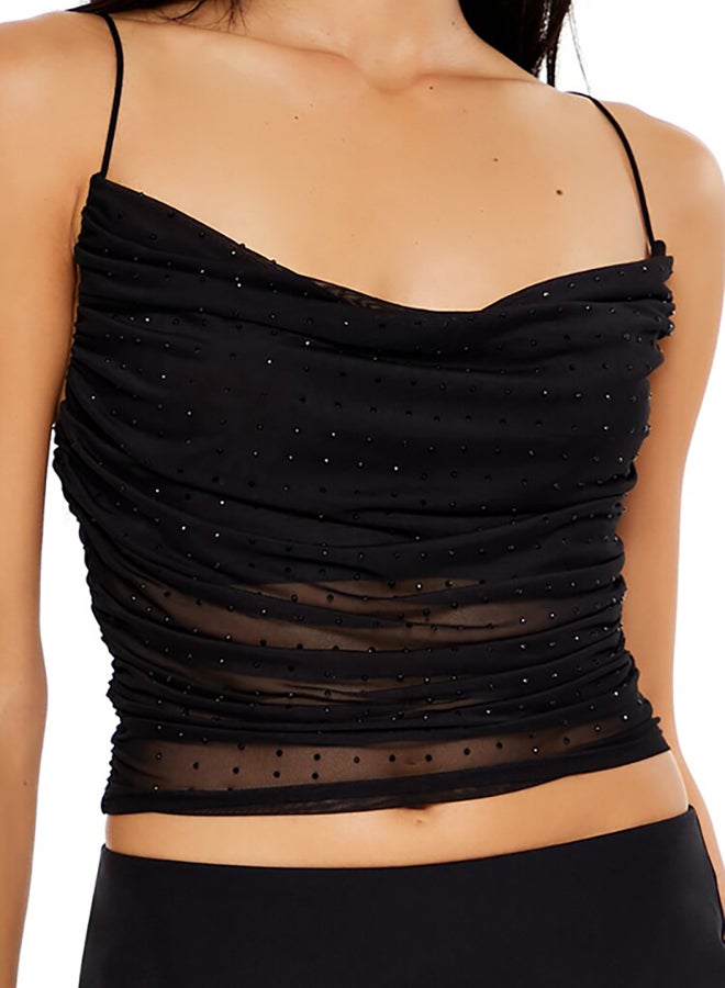 FOREVER 21 Mesh Rhinestone Cowl Neck Crop Top  - Image 5