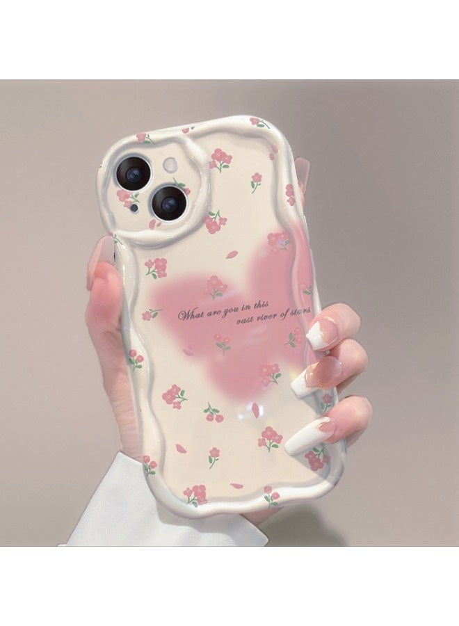 شيبشيب غطاء هاتف بتصميم كريم عتيق لأيفون 14، إطار متموج ناعم من TPU، غطاء هاتف جمالي مزين بنمط الفراشات والزهور - Image 1
