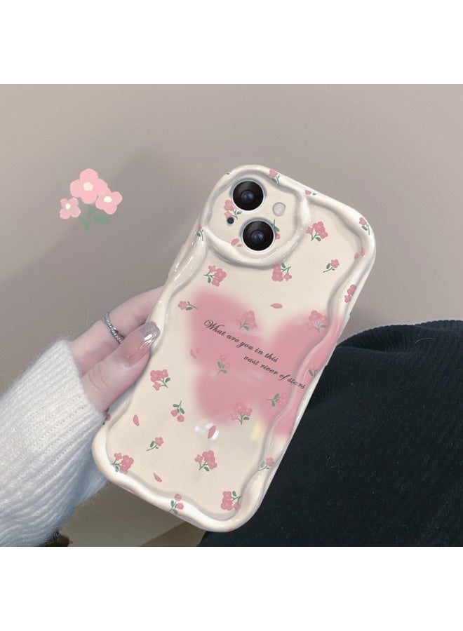 شيبشيب غطاء هاتف بتصميم كريم عتيق لأيفون 14، إطار متموج ناعم من TPU، غطاء هاتف جمالي مزين بنمط الفراشات والزهور - Image 2