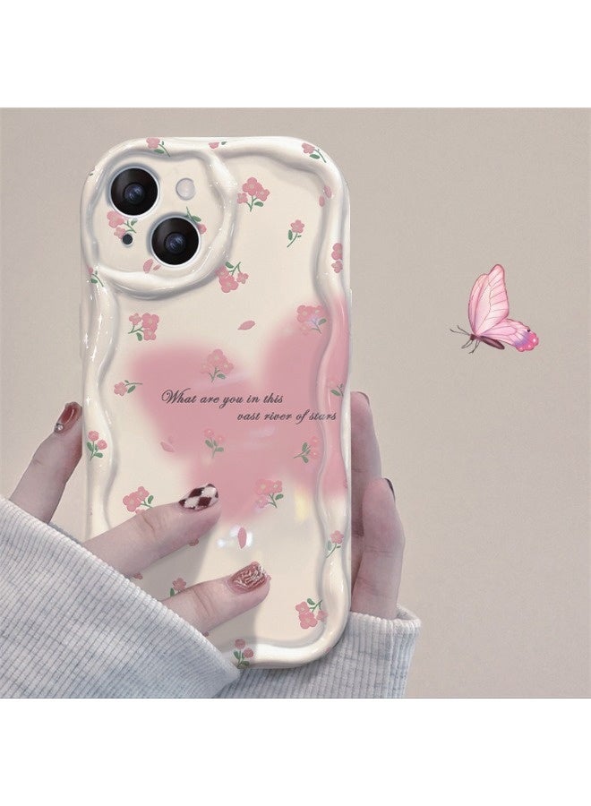 شيبشيب غطاء هاتف بتصميم كريم عتيق لأيفون 14، إطار متموج ناعم من TPU، غطاء هاتف جمالي مزين بنمط الفراشات والزهور - Image 3