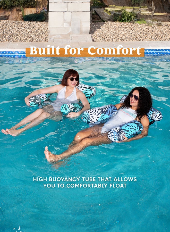 شبيلي طقم من ٢ كرسي أرجوحة شبكي قابل للنفخ بنقشة زهور للبالغين مع منفاخ قدم، كرسي استرخاء مريح للمسبح وحفلات الصيف والشاطئ والعطلات - Image 4