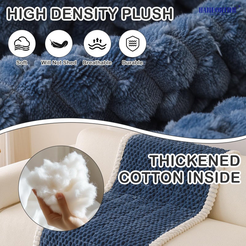 HANDONTIME Pet Couch Cover Fuzzy Sofa Covers for Pets, Couch Covers for Dogs, Washable Dog Sofa Cover Protector, Jacquard Fuzzy Non Slip Cushion Slipcover Pet Friendly (Navy, 27.6" x 70.9") - Image 2