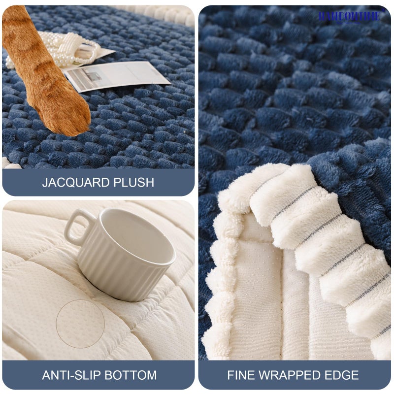 HANDONTIME Pet Couch Cover Fuzzy Sofa Covers for Pets, Couch Covers for Dogs, Washable Dog Sofa Cover Protector, Jacquard Fuzzy Non Slip Cushion Slipcover Pet Friendly (Navy, 27.6" x 70.9") - Image 3
