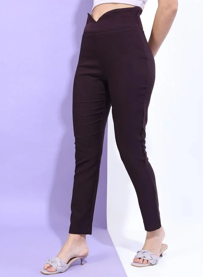 Freehand  Burgundy Skinny Fit Solid High-Rise Jeggings for Women | Best Price UAE
