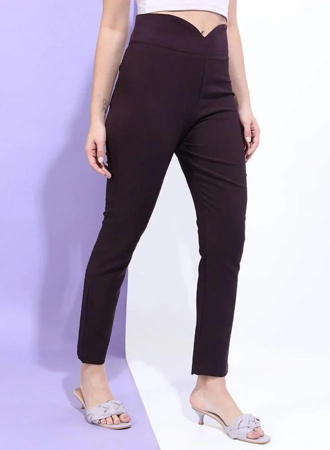 Freehand  Burgundy Skinny Fit Solid High-Rise Jeggings for Women | Best Price UAE