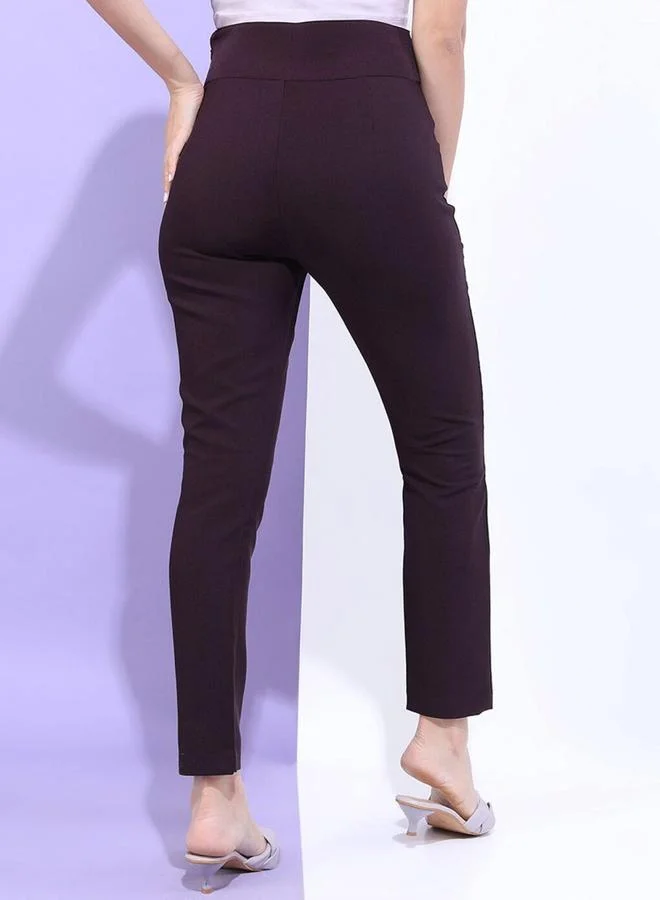 Freehand  Burgundy Skinny Fit Solid High-Rise Jeggings for Women | Best Price UAE