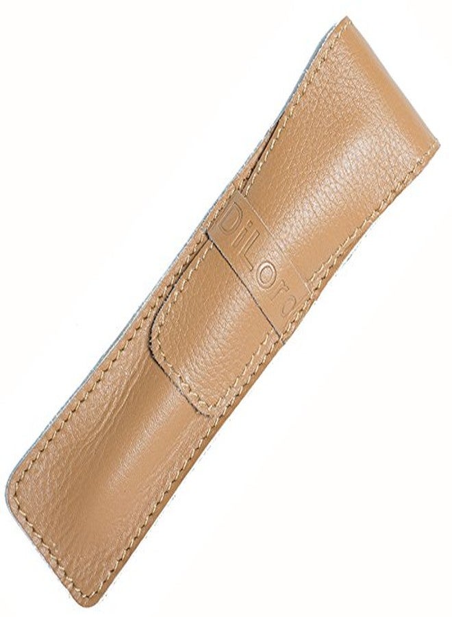 DiLoro Soft Full Grain Leather Pencil Fountain Pen Holder Case Pouch Light Tan - Image 1