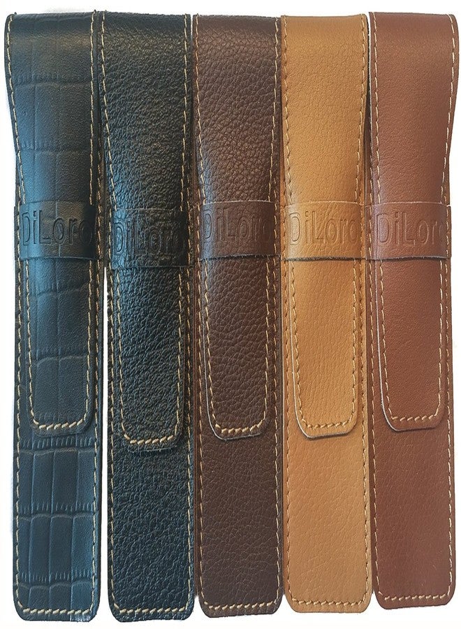 DiLoro Soft Full Grain Leather Pencil Fountain Pen Holder Case Pouch Light Tan - Image 4