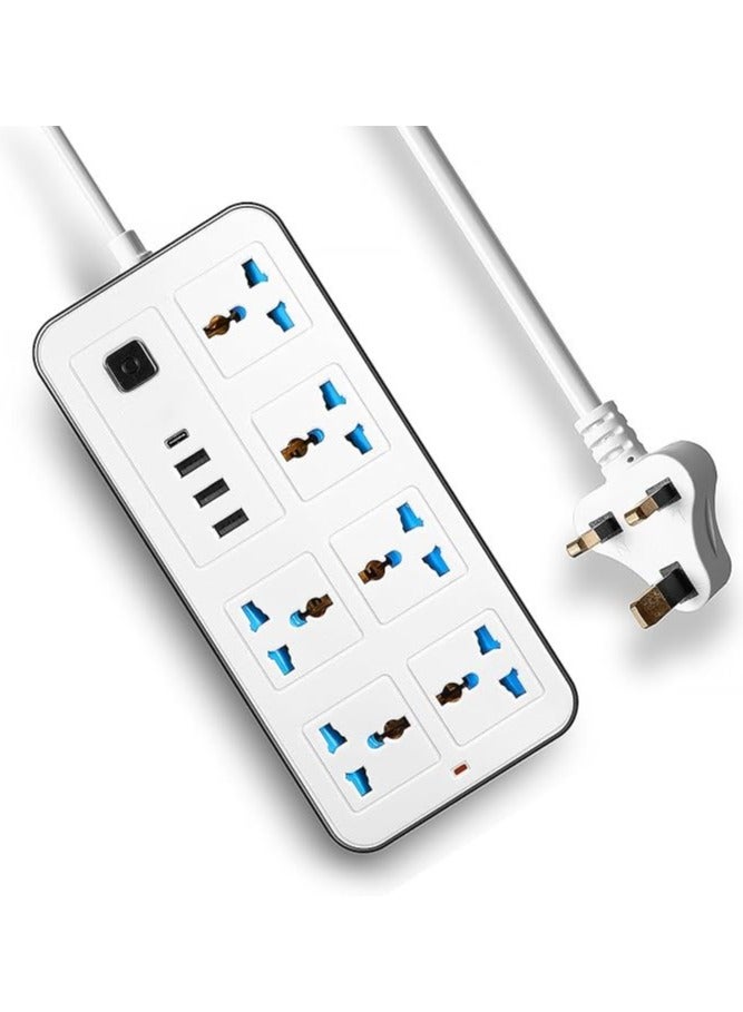 UK Plug 3 Pin Socket Outlet with 6 Gang | 3 USB Port | 1 Type-C Port, 1.8M Electric Socket Mains Strip for Home, Kitchen, and Office (White) Lead with Multiple  Function  - Image 5