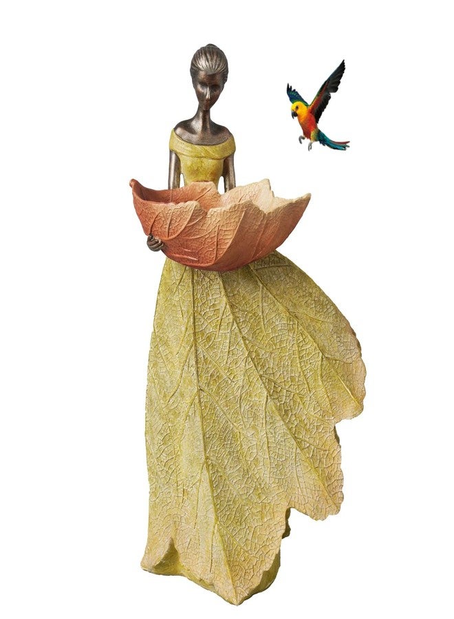 DiliComing Fairy Garden Statue Bird Feeder - 12 Inch Fairy Statue for Home Decoration, Resin Outdoor Statues for Garden Decoration, Best Bird Feeder Garden Gift for Women 12 x 7.5 x 5 Inch(Yellow) - Image 1