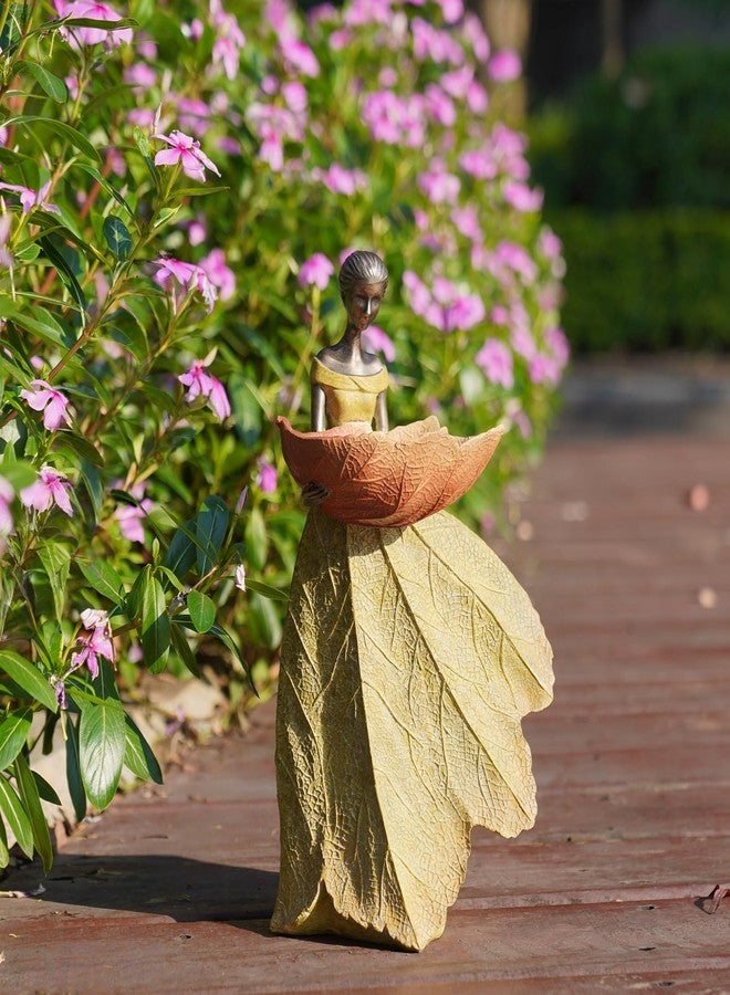 DiliComing Fairy Garden Statue Bird Feeder - 12 Inch Fairy Statue for Home Decoration, Resin Outdoor Statues for Garden Decoration, Best Bird Feeder Garden Gift for Women 12 x 7.5 x 5 Inch(Yellow) - Image 4
