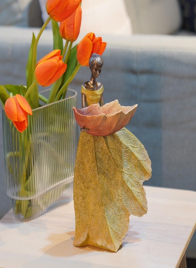 DiliComing Fairy Garden Statue Bird Feeder - 12 Inch Fairy Statue for Home Decoration, Resin Outdoor Statues for Garden Decoration, Best Bird Feeder Garden Gift for Women 12 x 7.5 x 5 Inch(Yellow) - Image 5