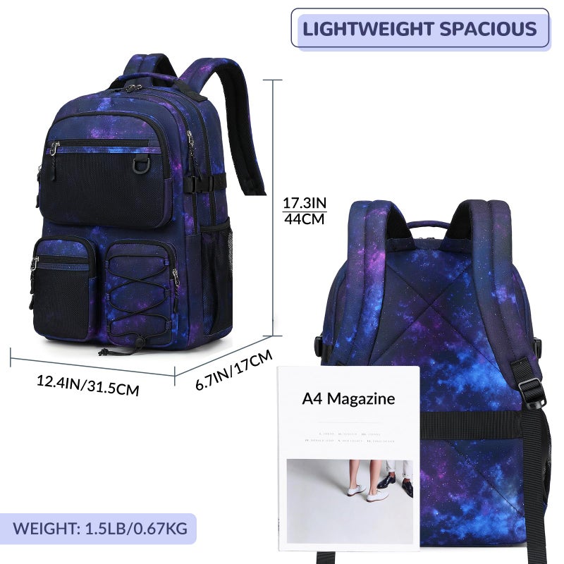 Lohol Multi-Pocket Backpack for Travel College, Heavy Duty Big Bookbag with 15.6 inch Laptop Compartment (Black Purple Galaxy - Image 3