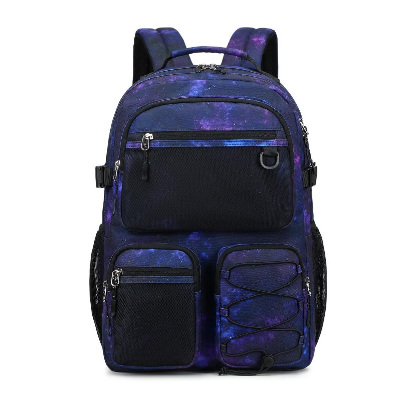 Lohol Multi-Pocket Backpack for Travel College, Heavy Duty Big Bookbag with 15.6 inch Laptop Compartment (Black Purple Galaxy - Image 1
