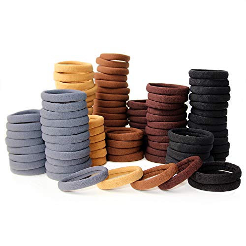 chkoodi 100 Pack Thick Elastics Hair Ties for Women High Stretch Seamless Cotton Hair Bands Ponytail Holders Headband No Crease Damage Hair Scrunchies for Thick Hair 5Multi Colors - Image 1