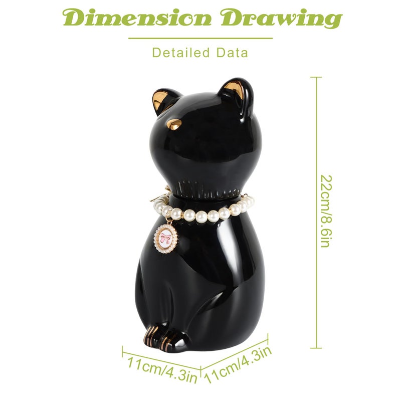 DiDiBirDi Cat Urns for Ashes, Elegant Ceramics Pets Cremation Keepsake, Funerary Urns Black Pet Urn for Cats Memorial Box with Personalized Necklace (20lbs) - Image 2